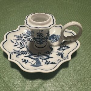 Vintage Blue Danube Japan Blue & White Porcelain Chamberstick Candle Holder